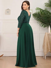 Load image into Gallery viewer, Plus Size Prom Dresses Long Sexy V Neck A-Line Sequin With 3/4 Sleeve 2023 ever pretty of Dark Green Bridesmaid dress Women