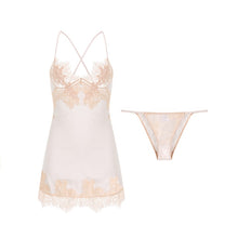 Load image into Gallery viewer, Plus Size Sexy Lingerie Night Gown Female Back Bandage Hollow Lace Silk Sling Nightdress with Panty Temptation Dropshipping