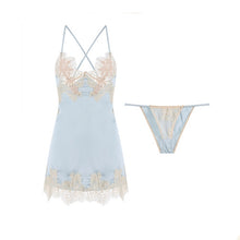 Load image into Gallery viewer, Plus Size Sexy Lingerie Night Gown Female Back Bandage Hollow Lace Silk Sling Nightdress with Panty Temptation Dropshipping