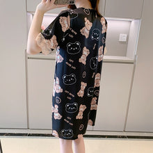 Load image into Gallery viewer, Plus Size Short Sleeve Sexy Lace V-neck Silk Satin Print Nightgowns for Women Hot Summer Sleepwear Nightdress Night Dress Nighty