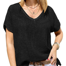 Load image into Gallery viewer, Plus Size Summer Fashion Solid Thin Cotton Linen Blouse Loose Tee Tops Female Women Short Sleeve Shirt Blusas Femininas Pullover