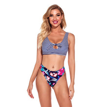 Load image into Gallery viewer, Plus Size Swimsuit Bikini 2021 Push Up Bikini U Neck Stripe Split Casual Printing High Waist