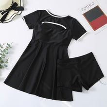 Load image into Gallery viewer, Plus Size Swimwear Women One Piece 2021 Push Up Black Swimsuit With Shorts Sleeve Conservative Swimdress Beach Bathing Suit Girl