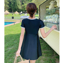 Load image into Gallery viewer, Plus Size Swimwear Women One Piece 2021 Push Up Black Swimsuit With Shorts Sleeve Conservative Swimdress Beach Bathing Suit Girl