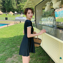 Load image into Gallery viewer, Plus Size Swimwear Women One Piece 2021 Push Up Black Swimsuit With Shorts Sleeve Conservative Swimdress Beach Bathing Suit Girl