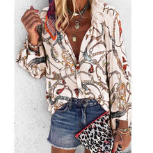 Load image into Gallery viewer, Plus Size Women Clothing Loose Print Shirt Blouse Spring Fall Fashion Long Sleeve V-neck Shirts Top Femme Casual Button Blouses