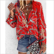 Load image into Gallery viewer, Plus Size Women Clothing Loose Print Shirt Blouse Spring Fall Fashion Long Sleeve V-neck Shirts Top Femme Casual Button Blouses