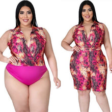 Load image into Gallery viewer, Plus Size Women Clothing Two Piece Set  Fashion Sexy  Print Patchwork Jumpsuit and Shorts Sets Multi Wear Wholesale Dropshipping