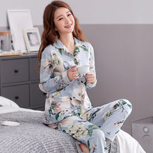 Load image into Gallery viewer, Plus Size Women Sleepwear Pajamas Set Spring Autumn Flower Long Sleeve Soft Cotton Pijama Casual Homewear Female Pyjamas