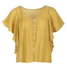 Load image into Gallery viewer, Plus Size Women Summer Fashion Top V Neck Button Up Butterfly Short Sleeve Blouses Femme Yellow XL XXL XXXL 4XL