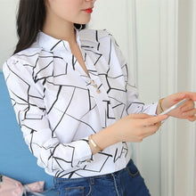 Load image into Gallery viewer, Plus Size Women White Tops and Blouses Fashion Stripe Print Casual Long Sleeve Office Lady Work Shirts Female Slim Blusas