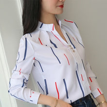 Load image into Gallery viewer, Plus Size Women White Tops and Blouses Fashion Stripe Print Casual Long Sleeve Office Lady Work Shirts Female Slim Blusas