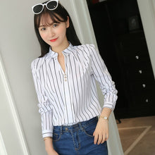 Load image into Gallery viewer, Plus Size Women White Tops and Blouses Fashion Stripe Print Casual Long Sleeve Office Lady Work Shirts Female Slim Blusas