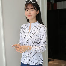 Load image into Gallery viewer, Plus Size Women White Tops and Blouses Fashion Stripe Print Casual Long Sleeve Office Lady Work Shirts Female Slim Blusas