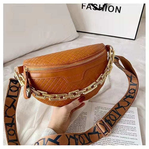 Pochete feminina de couro artificial, bolsa de cintura transversal de ombro, peito para viagem