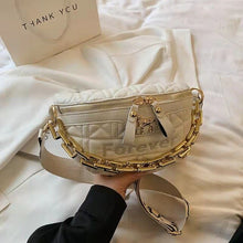 Load image into Gallery viewer, Pochete xadrez couro feminina, bolsa tiracolo de ombro crossbody de luxo com correnteWaist bag