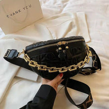 Load image into Gallery viewer, Pochete xadrez couro feminina, bolsa tiracolo de ombro crossbody de luxo com correnteWaist bag