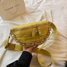 Load image into Gallery viewer, Pochete xadrez couro feminina, bolsa tiracolo de ombro crossbody de luxo com correnteWaist bag