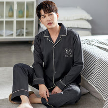 Load image into Gallery viewer, Pocket Printing Cotton Long Sleeve Long Pants Sleepwear Fashion Style Pajamas Set Man and Woman Pijama Set Pj Set Spring Autumn