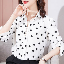 Load image into Gallery viewer, Polka Dot Chiffon Shirt Ladies 2021 New Autumn 3/4 Sleeve Women Blouse Shirt Elegant Loose Plus Size Office Lady Shirt