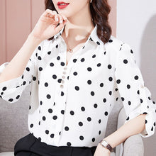 Load image into Gallery viewer, Polka Dot Chiffon Shirt Ladies 2021 New Autumn 3/4 Sleeve Women Blouse Shirt Elegant Loose Plus Size Office Lady Shirt