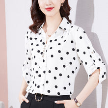Load image into Gallery viewer, Polka Dot Chiffon Shirt Ladies 2021 New Autumn 3/4 Sleeve Women Blouse Shirt Elegant Loose Plus Size Office Lady Shirt