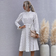 Load image into Gallery viewer, Polka Dot Print Dress Women Casual Half Turtleneck Butterfly Sleeve Autumn Winter Slim Bandage Dress For Women 2021 New Fashion