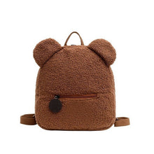 Load image into Gallery viewer, Portable Children Travel Shopping Rucksacks Casual Autumn Winter Lamb Fleece Women&#39;s Bagpack Cute Bear Shaped Shoulder Backpack