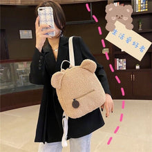 Load image into Gallery viewer, Portable Children Travel Shopping Rucksacks Casual Autumn Winter Lamb Fleece Women&#39;s Bagpack Cute Bear Shaped Shoulder Backpack