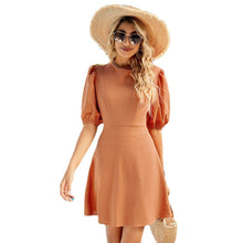 Load image into Gallery viewer, Prairie Chic Sexy Backless Bandage Fmale Dress High Waist Orange Slim Puff Sleeve O Neck Dress Streetwear Pure Cotton 2022 New