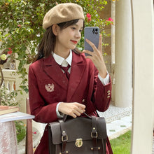 Load image into Gallery viewer, Preppy Style Pleated Strap Dress 2 Piece Set Women Outfits Suit Collar Long Sleeve Crop Coat+Pleated Skirt Korean Uniform Set