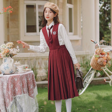 Load image into Gallery viewer, Preppy Style Pleated Strap Dress 2 Piece Set Women Outfits Suit Collar Long Sleeve Crop Coat+Pleated Skirt Korean Uniform Set