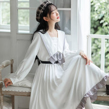 Load image into Gallery viewer, Preppy Style Retro Girl Navy Collar Dress Lovely Female 2021 Autumn Ruffle Stitching Bow Cute Kawaii Dress Vestidos With Belt