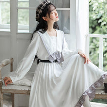 Load image into Gallery viewer, Preppy Style Retro Girl Navy Collar Dress Lovely Female 2021 Autumn Ruffle Stitching Bow Cute Kawaii Dress Vestidos With Belt