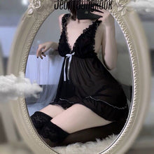 Load image into Gallery viewer, Princess Dress Sweet French Lace Chiffon Women&#39;s Sleepwear Suspender Nightdress Plus Size Lingere Sexy Transparent Underwear
