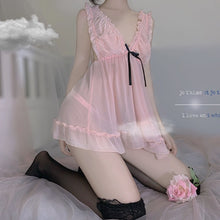 Load image into Gallery viewer, Princess Dress Sweet French Lace Chiffon Women&#39;s Sleepwear Suspender Nightdress Plus Size Lingere Sexy Transparent Underwear