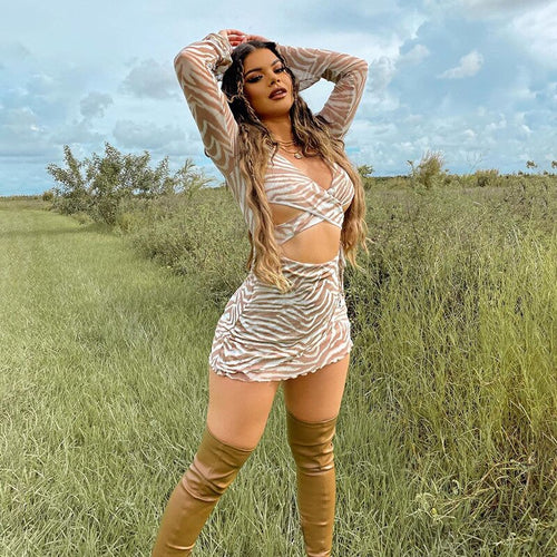 Print Long Sleeves Skinny Mini Dresses Transparent lace Women 2021 Autumn Fashion One Piece Outfits Clubwear Birthday Dresses