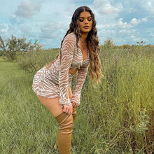 Load image into Gallery viewer, Print Long Sleeves Skinny Mini Dresses Transparent lace Women 2021 Autumn Fashion One Piece Outfits Clubwear Birthday Dresses