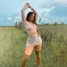 Load image into Gallery viewer, Print Long Sleeves Skinny Mini Dresses Transparent lace Women 2021 Autumn Fashion One Piece Outfits Clubwear Birthday Dresses