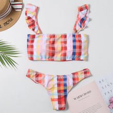 Load image into Gallery viewer, Print Ruffled Cut Out Bikini Sets Sexy Lace Up Swimsuit Two Pieces Swimwear Women 2021 Beach Bathing Suits Biqini