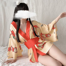 Load image into Gallery viewer, Print Silk Japanese Kimono Dress Cosplay For Women Sleepwear Uniform Robe Floral Bathrobe Sexy Pajamas