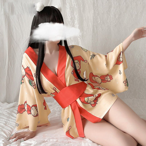 Print Silk Japanese Kimono Dress Cosplay For Women Sleepwear Uniform Robe Floral Bathrobe Sexy Pajamas
