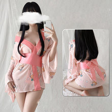 Load image into Gallery viewer, Print Silk Japanese Kimono Dress Cosplay For Women Sleepwear Uniform Robe Floral Bathrobe Sexy Pajamas