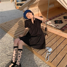 Load image into Gallery viewer, Puff Short Sleeve Solid Color and V-neck Dress Female Small Student Sweet First Love A- line Girl&#39;s Dress 2021summer Dress