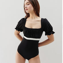 Load image into Gallery viewer, Puff Sleeve One Piece Swimsuit Women Black Swimwear Short Sleeves Monokini Swim Suit Trikini Padded Bathing Suit High Waist