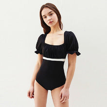 Load image into Gallery viewer, Puff Sleeve One Piece Swimsuit Women Black Swimwear Short Sleeves Monokini Swim Suit Trikini Padded Bathing Suit High Waist
