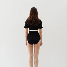 Load image into Gallery viewer, Puff Sleeve One Piece Swimsuit Women Black Swimwear Short Sleeves Monokini Swim Suit Trikini Padded Bathing Suit High Waist