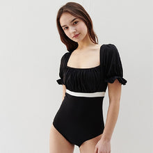 Load image into Gallery viewer, Puff Sleeve One Piece Swimsuit Women Black Swimwear Short Sleeves Monokini Swim Suit Trikini Padded Bathing Suit High Waist