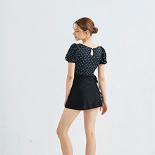 Load image into Gallery viewer, Puff Sleeve One Piece Swimsuit Women Dot Print Swimwear Short Sleeves Monokini Swim Suit Trikini Padded Bathing Suit with Skirt