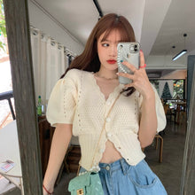 Load image into Gallery viewer, Puff Sleeve Sweater Women&#39;s New Design V-neck Thin Cardigan Hot Girl Style Short Knit Tops Women Elegant Sweet Hipster Sueter